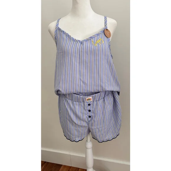 Women's RAE DUNN. Blue & White Striped Pajama Set M - Picture 1 of 7